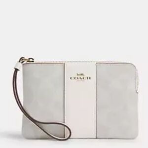 Coach Gray Corner Zip Wristlet In Signature Canvas